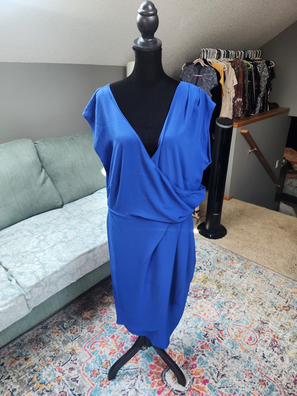 City Chic Royal Blue Surplice Faux Wrap Dress Size 14 Elegant!